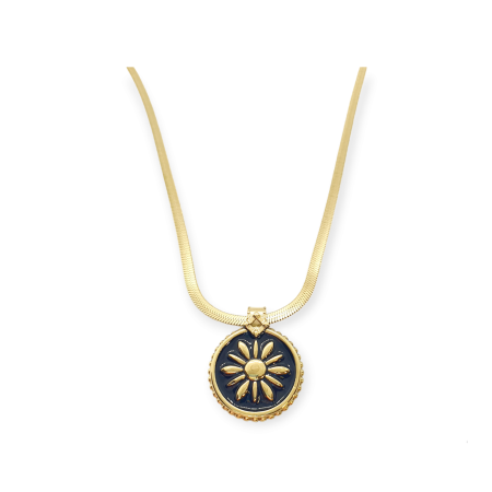 necklace steel gold chainsnake round carved element1